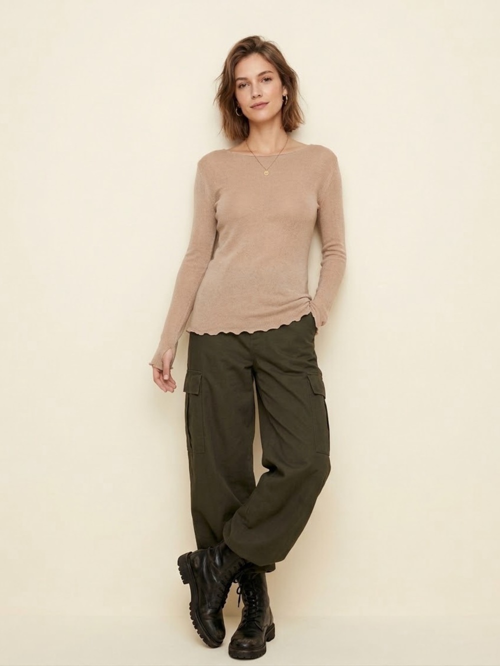 🌸 Zara SRPLS Dusty Pink 100% Cotton Fine Knit Raw Edge Top Thumbholes size M